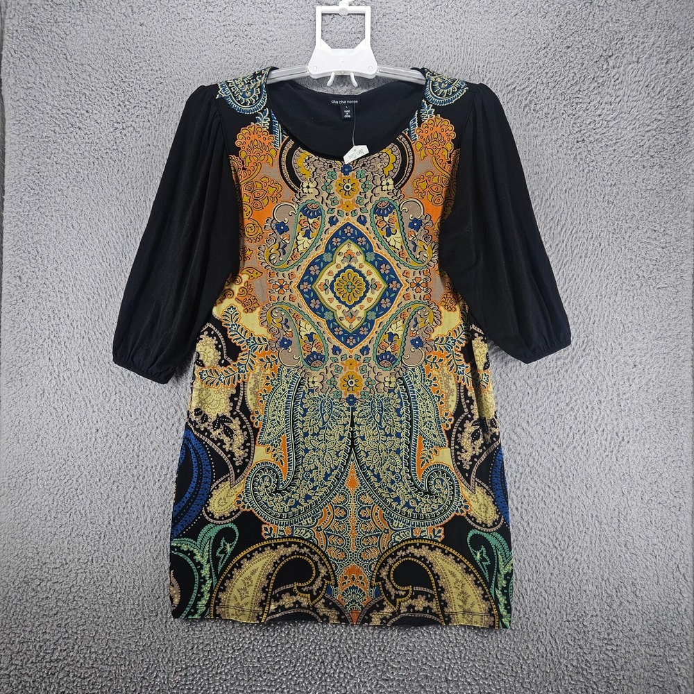New - Cha Cha Vente Sheath Dress‎ Large Paisley Print Yellow Brown Tone - L